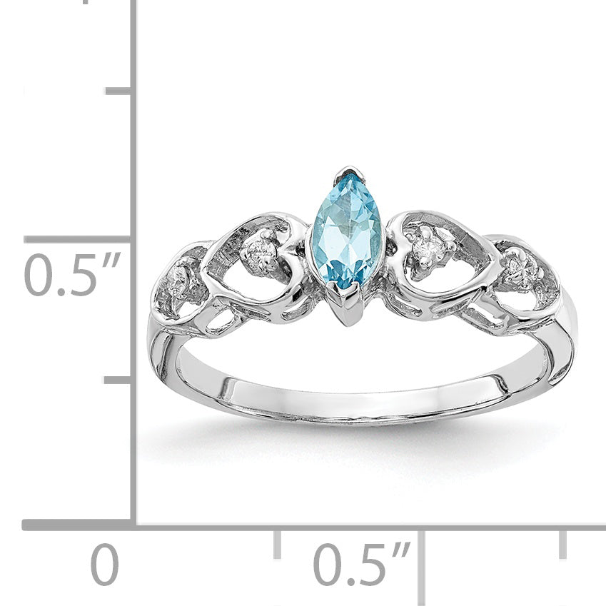 14K White Gold 6x3mm Marquise Blue Topaz A Diamond ring