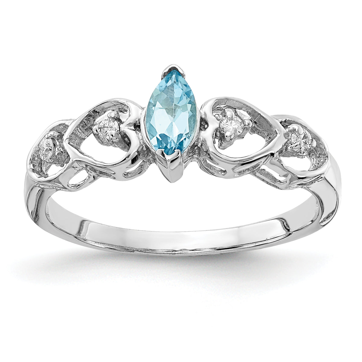 14K White Gold 6x3mm Marquise Blue Topaz VS Diamond ring