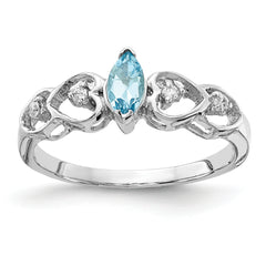 14K White Gold 6x3mm Marquise Blue Topaz VS Diamond ring