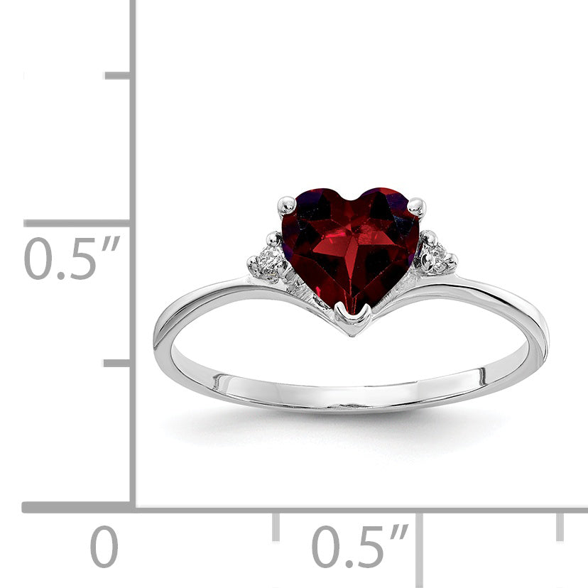 14K White Gold 6mm Heart Garnet A Diamond ring