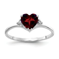 14K White Gold 6mm Heart Garnet VS Diamond ring