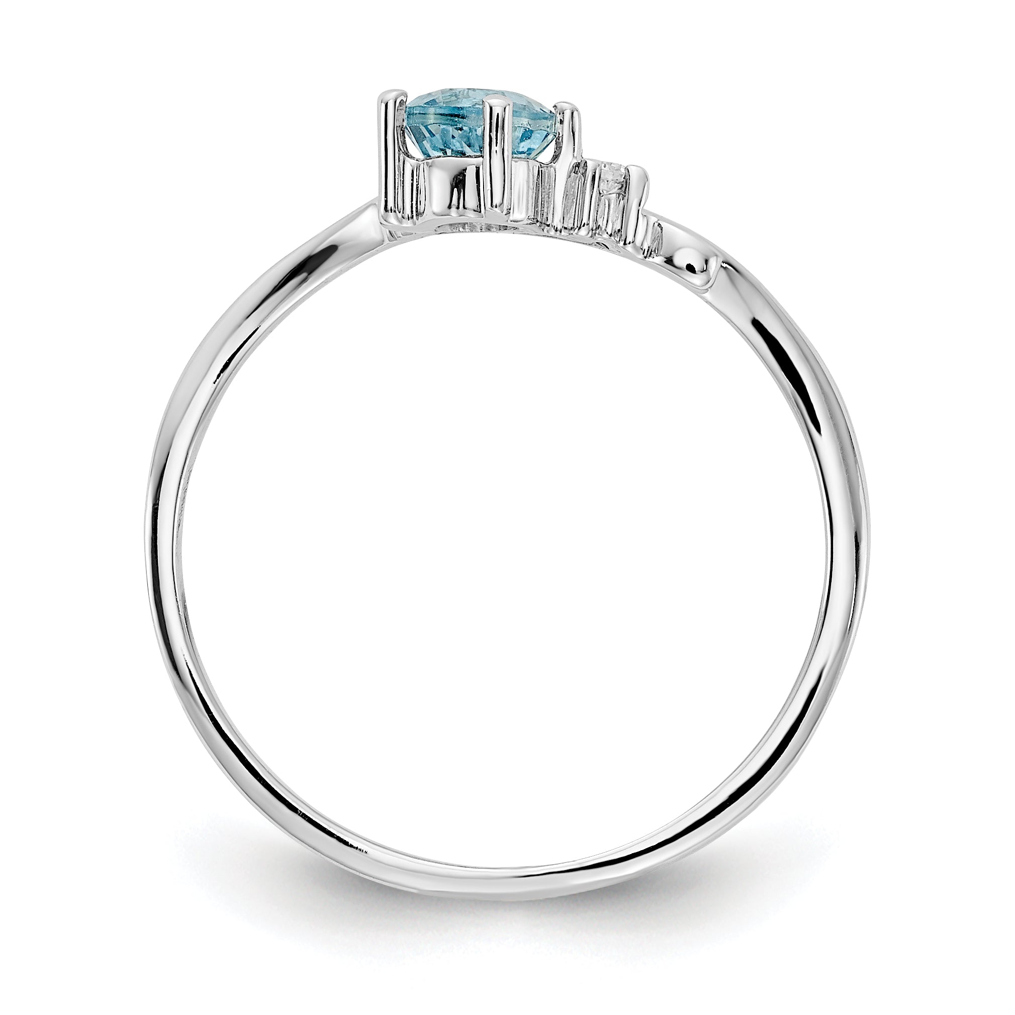 14K White Gold 4mm Blue Topaz A Diamond ring