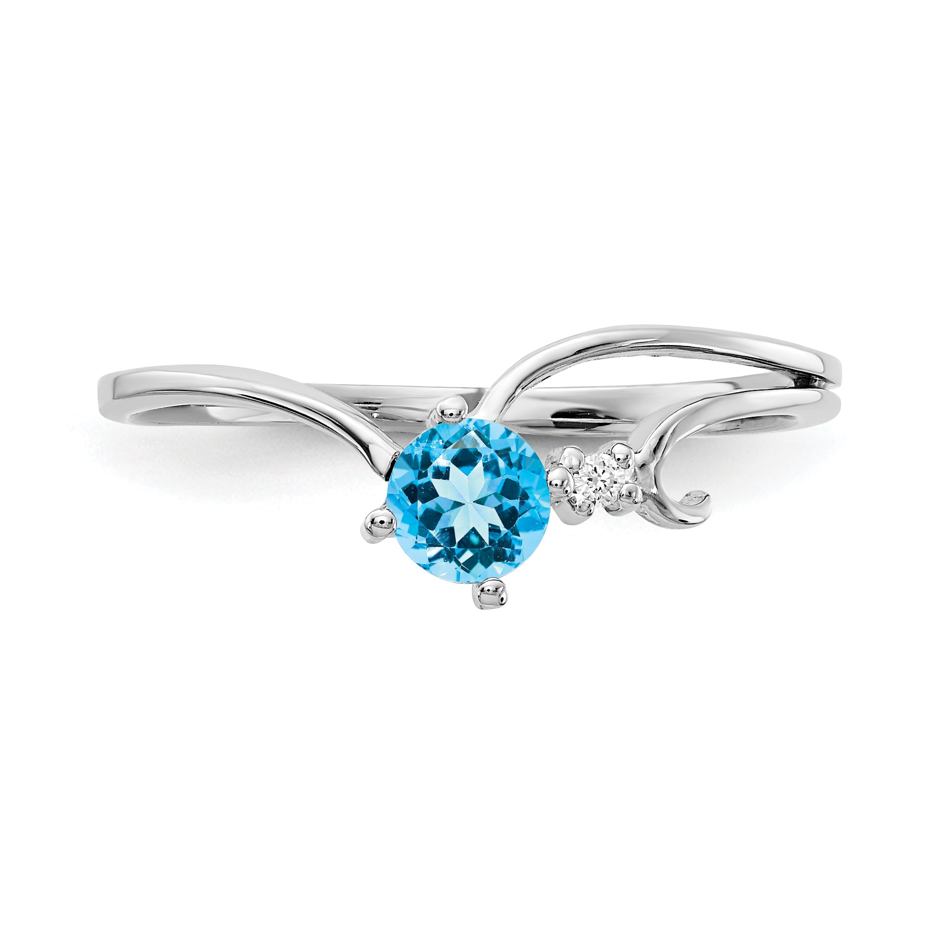 14K White Gold 4mm Blue Topaz A Diamond ring