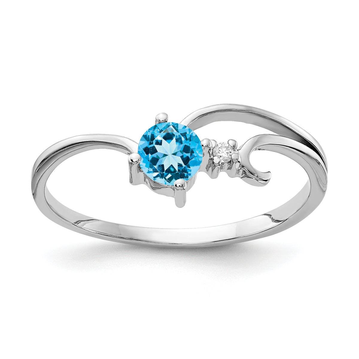 14K White Gold 4mm Blue Topaz AA Diamond ring