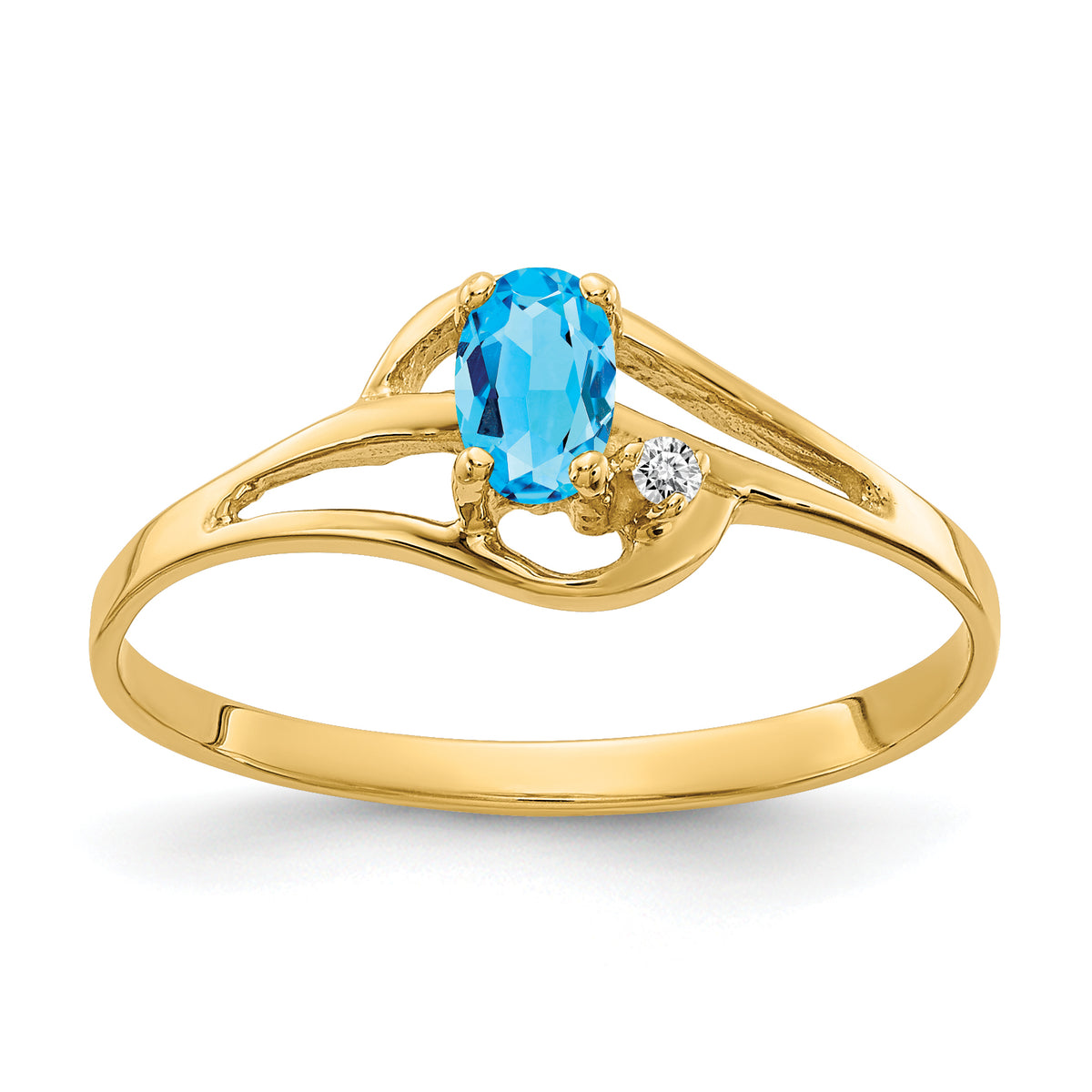 14K 5x3mm Oval Blue Topaz VS Diamond ring