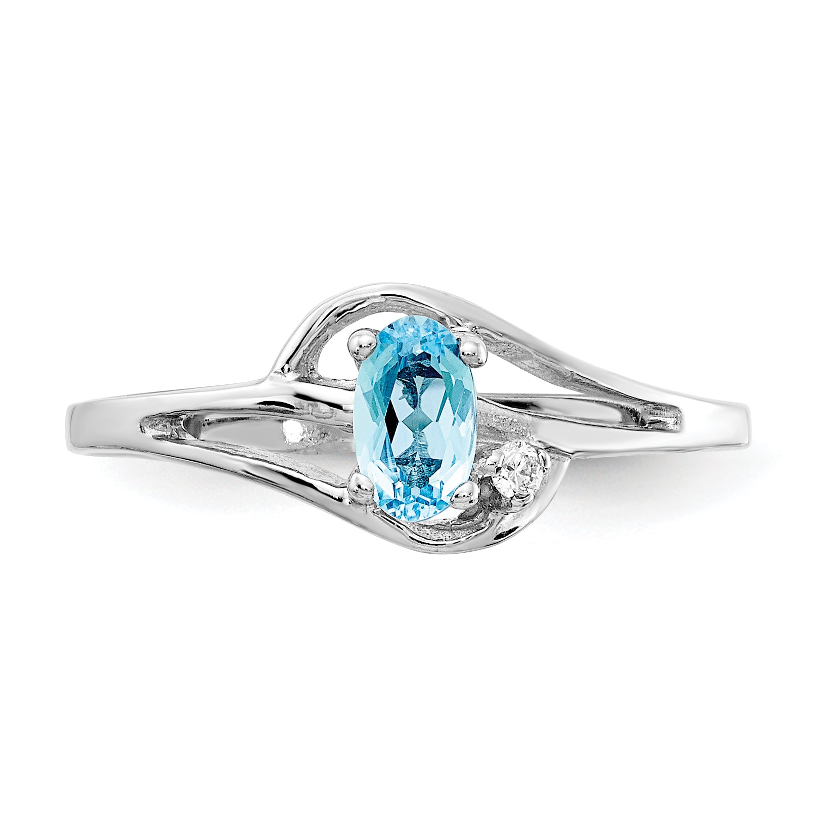 14K White Gold 5x3mm Oval Blue Topaz A Diamond ring