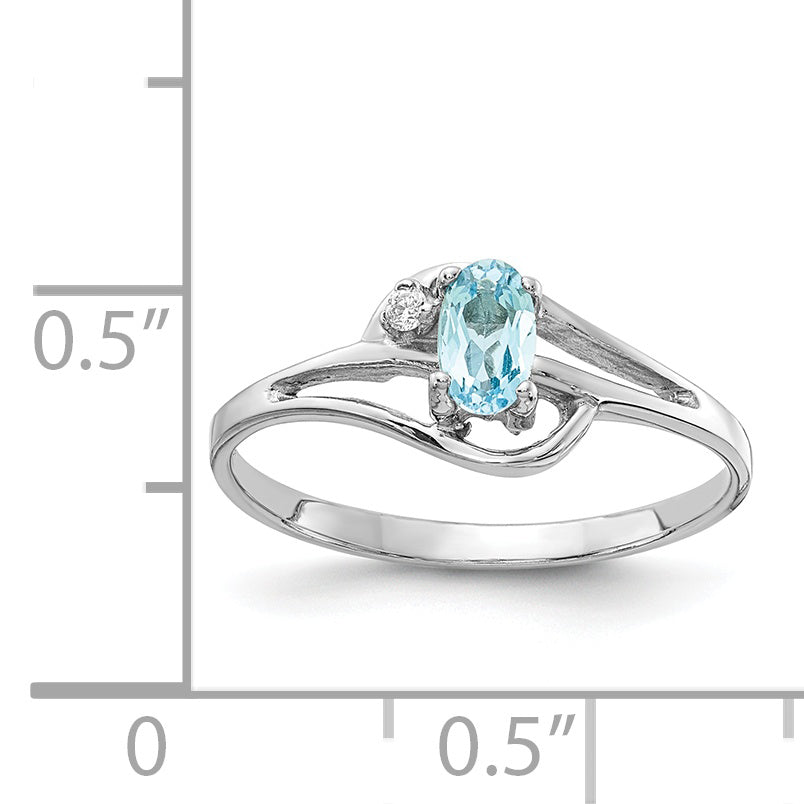 14K White Gold 5x3mm Oval Blue Topaz A Diamond ring