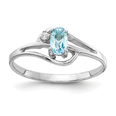 14K White Gold 5x3mm Oval Blue Topaz A Diamond ring