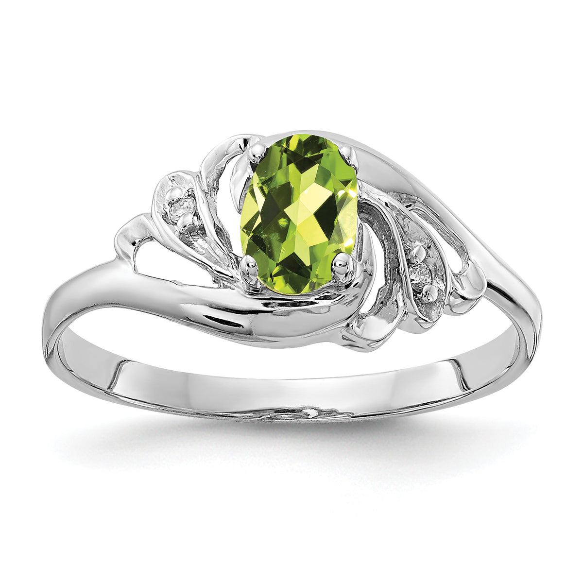 14K White Gold 6x4mm Oval Peridot AA Diamond ring