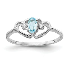 14K White Gold Blue Topaz & AA Diamond Ring