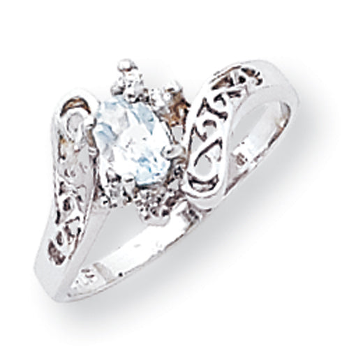 14K White Gold Polished .06ct. Diamond & 6x4 Oval Gemstone Filigree Ring Mo