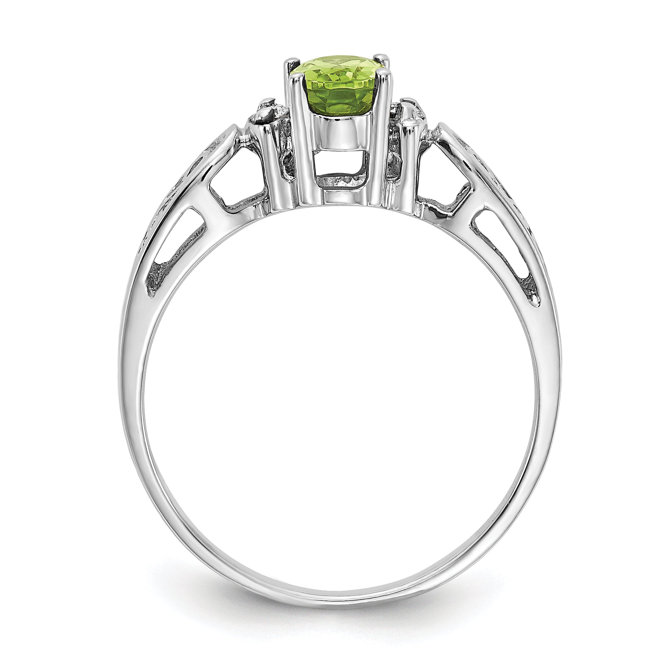 14K White Gold 6x4mm Oval Peridot VS Diamond ring