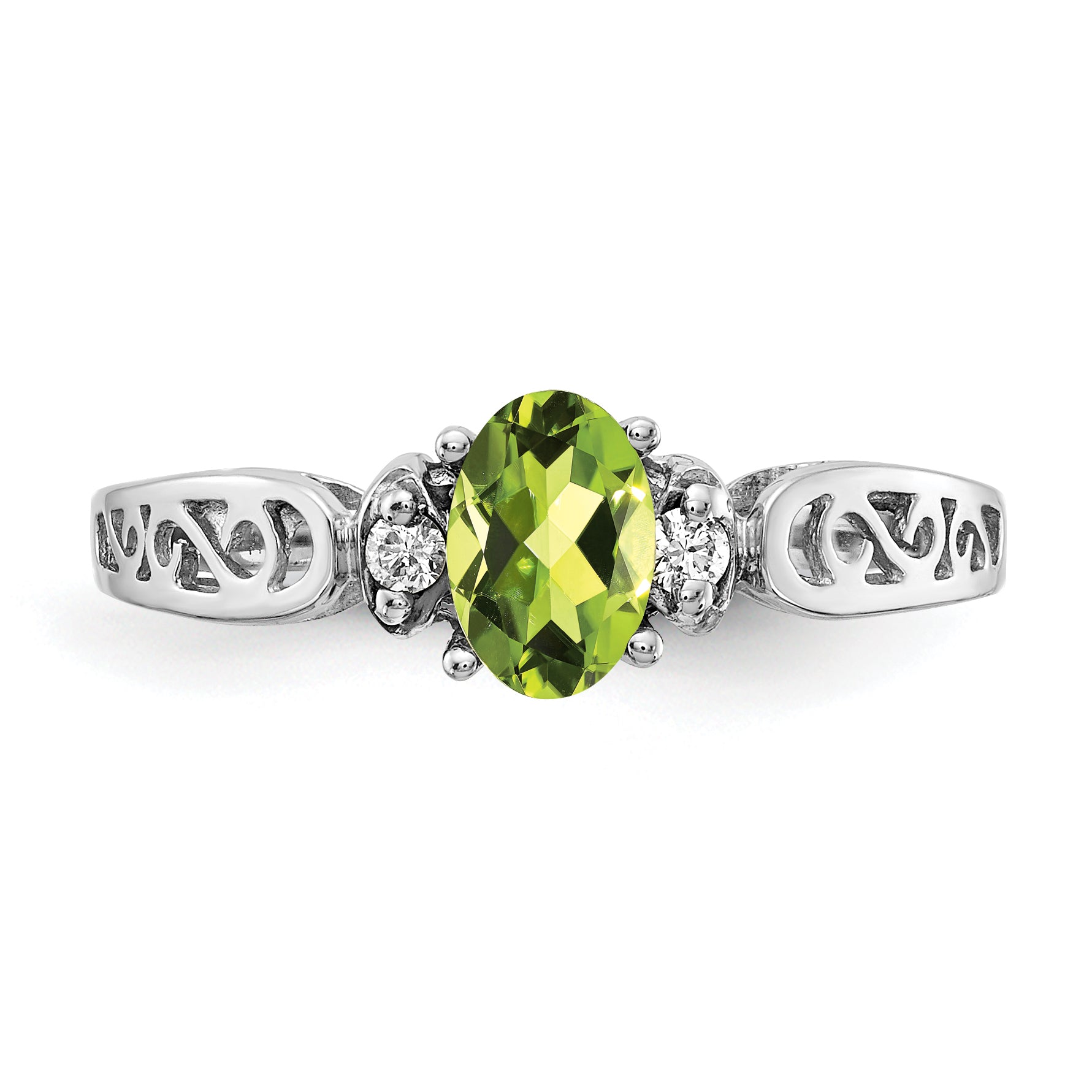 14K White Gold 6x4mm Oval Peridot VS Diamond ring