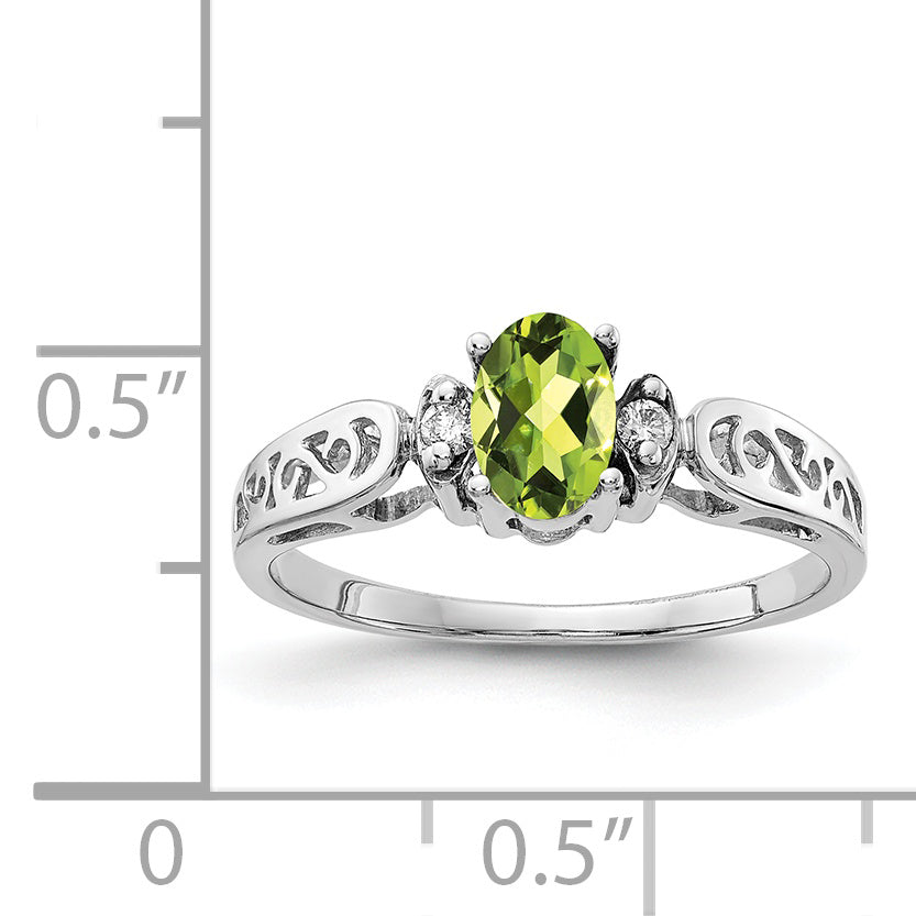 14K White Gold 6x4mm Oval Peridot A Diamond ring