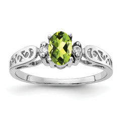 14K White Gold 6x4mm Oval Peridot AA Diamond ring