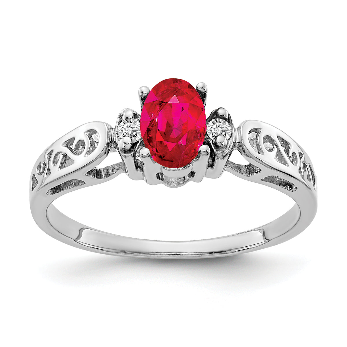 14K White Gold 6x4mm Oval Ruby VS Diamond ring