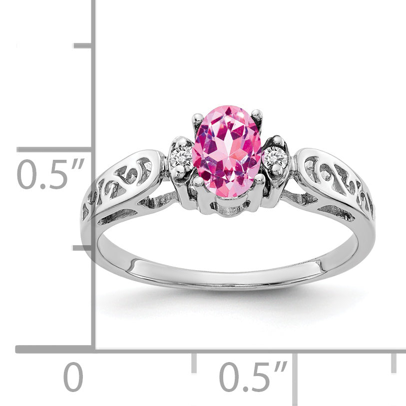 14k White Gold 6x4mm Oval Pink Sapphire VS Diamond ring