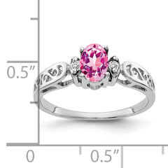 14k White Gold 6x4mm Oval Pink Sapphire VS Diamond ring