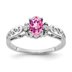 14K White Gold 6x4mm Oval Pink Sapphire VS Diamond ring