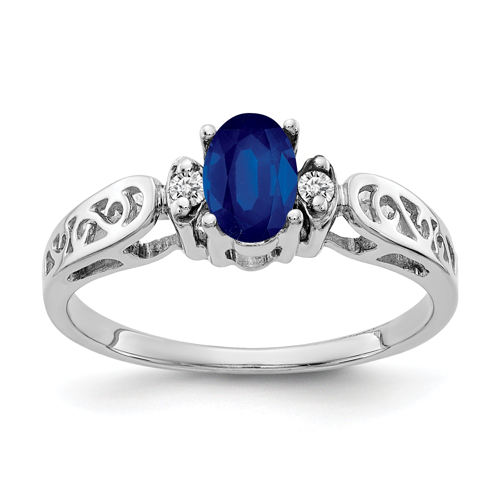 14K White Gold 6x4mm Oval Sapphire A Diamond ring