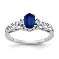 14K White Gold 6x4mm Oval Sapphire VS Diamond ring