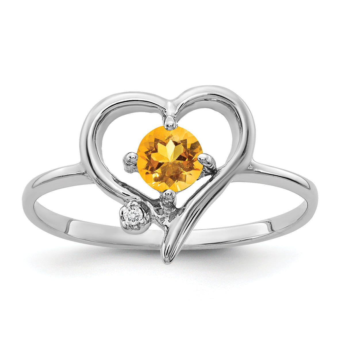 14K White Gold 4mm Citrine AA Diamond ring