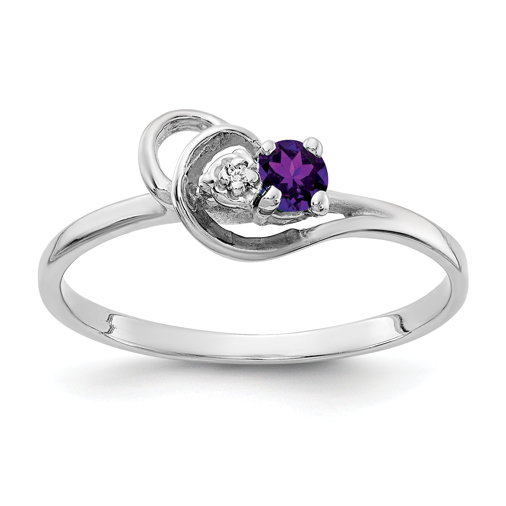 14K White Gold 3mm Amethyst VS Diamond ring