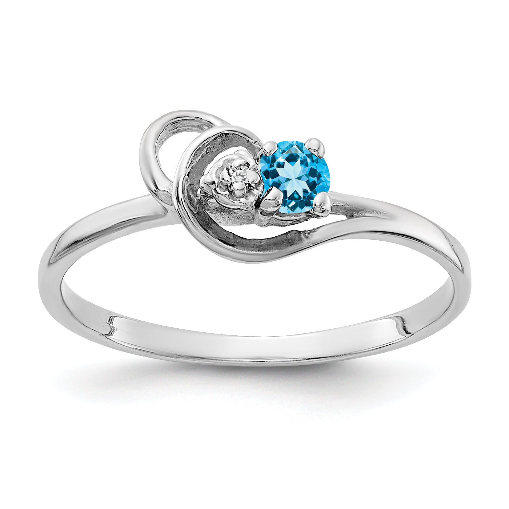 14K White Gold 3mm Blue Topaz AA Diamond ring