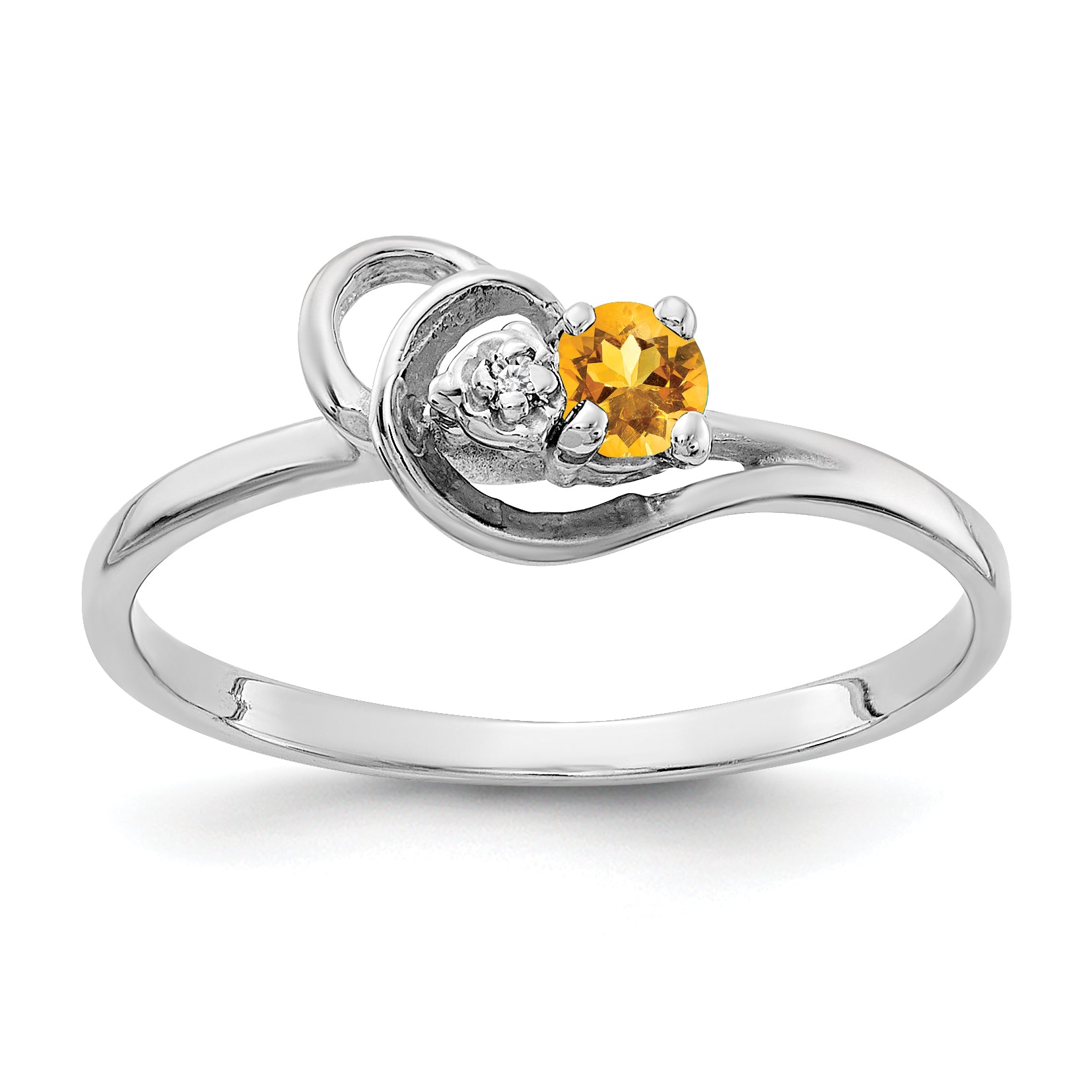 14K White Gold 3mm Citrine A Diamond ring