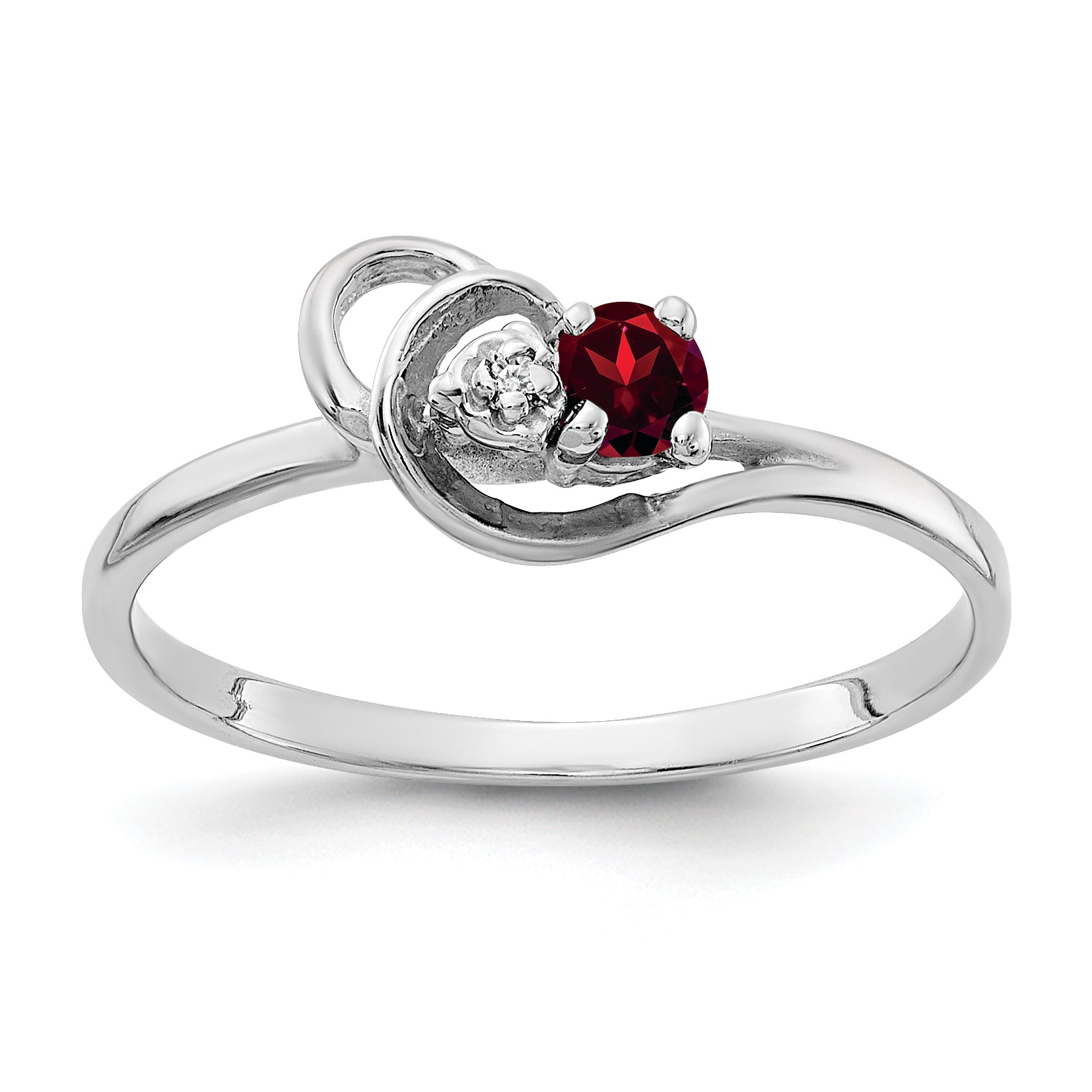 14K White Gold 3mm Garnet AA Diamond ring