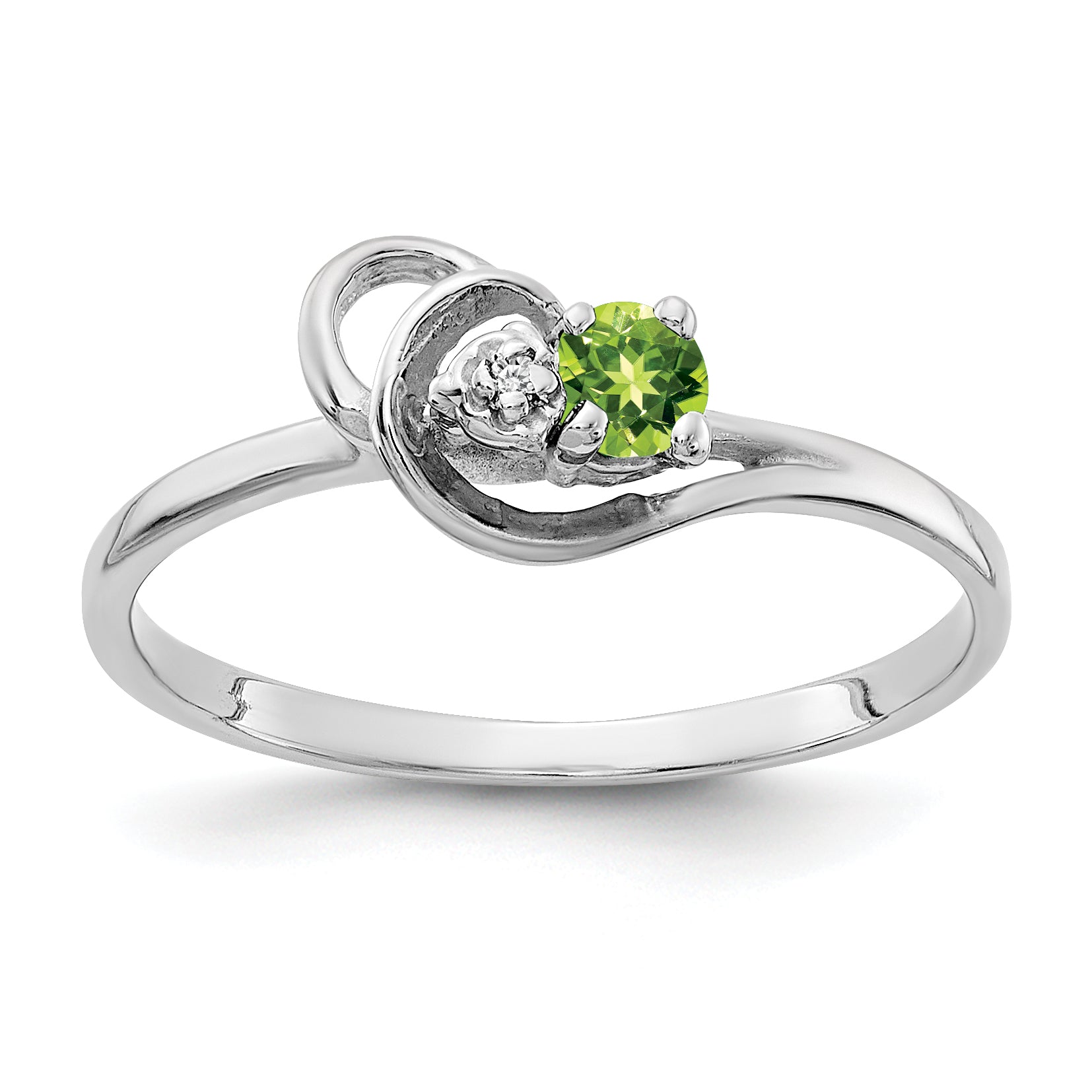 14K White Gold 3mm Peridot VS Diamond ring