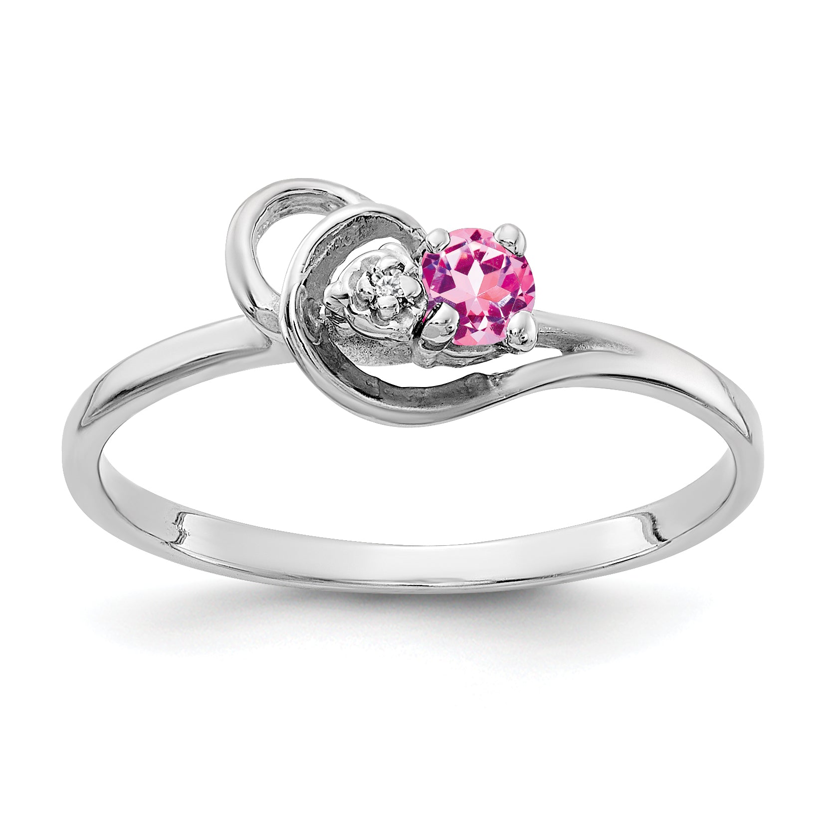 14K White Gold 3mm Pink Sapphire VS Diamond ring