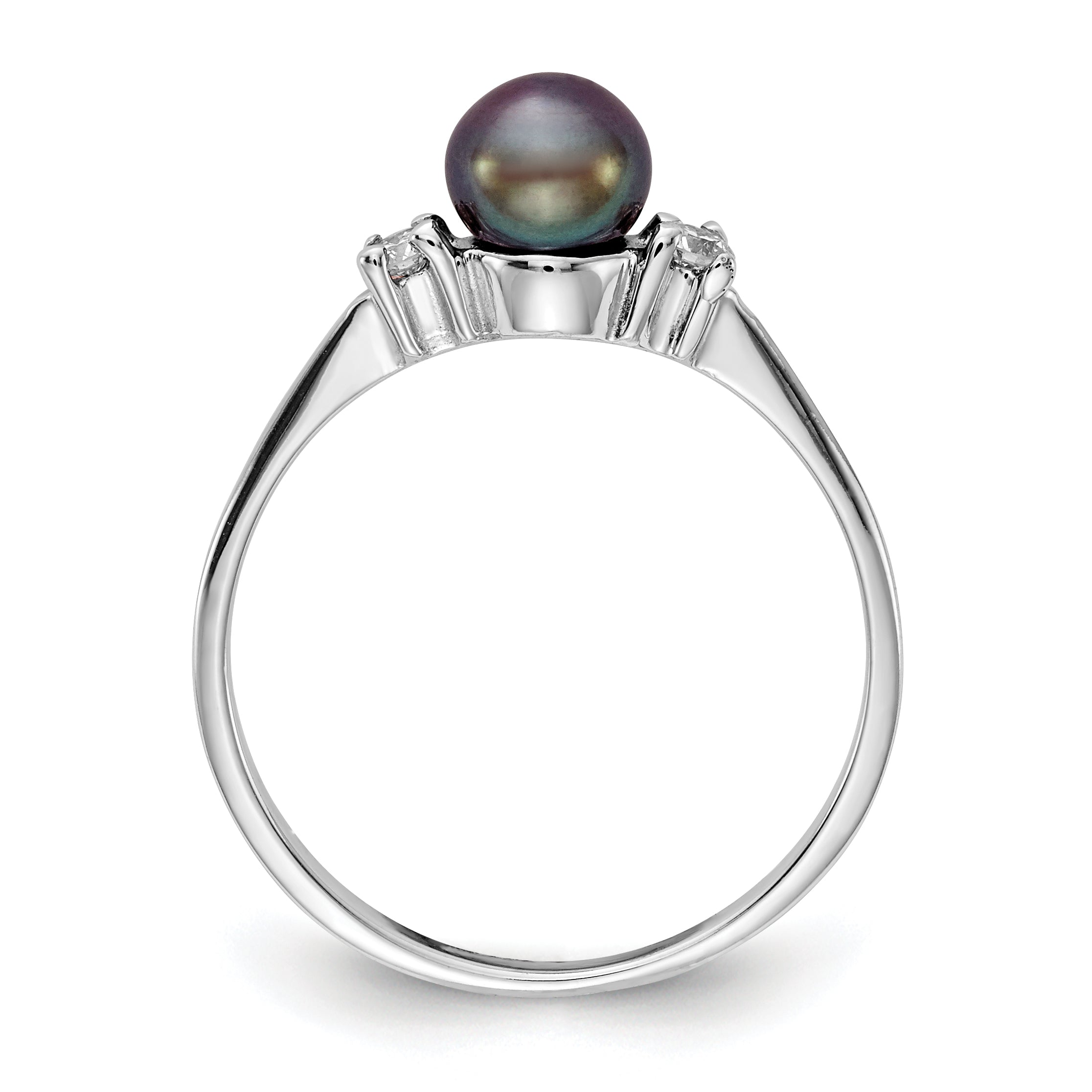 14K White Gold 5mm Black FW Cultured Pearl AA Diamond Ring