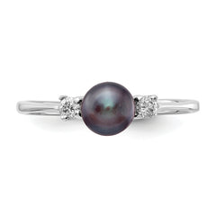 14K White Gold 5mm Black FW Cultured Pearl AA Diamond Ring