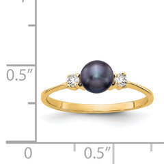 14K 5mm Black FW Cultured Pearl VS Diamond ring