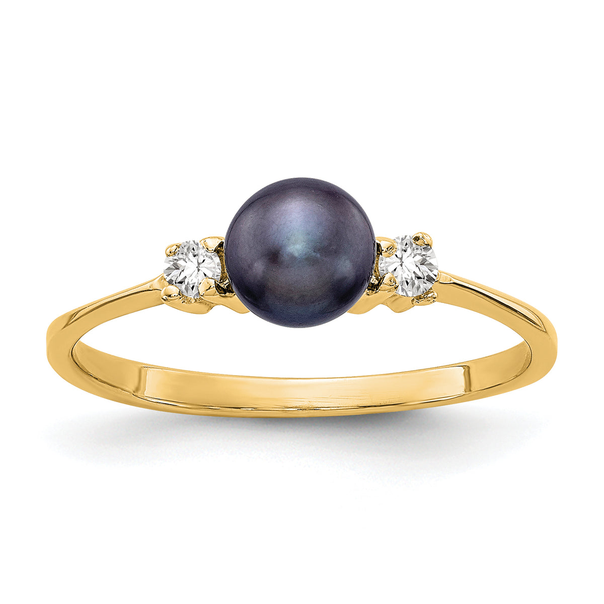 14K 5mm Black FW Cultured Pearl VS Diamond ring