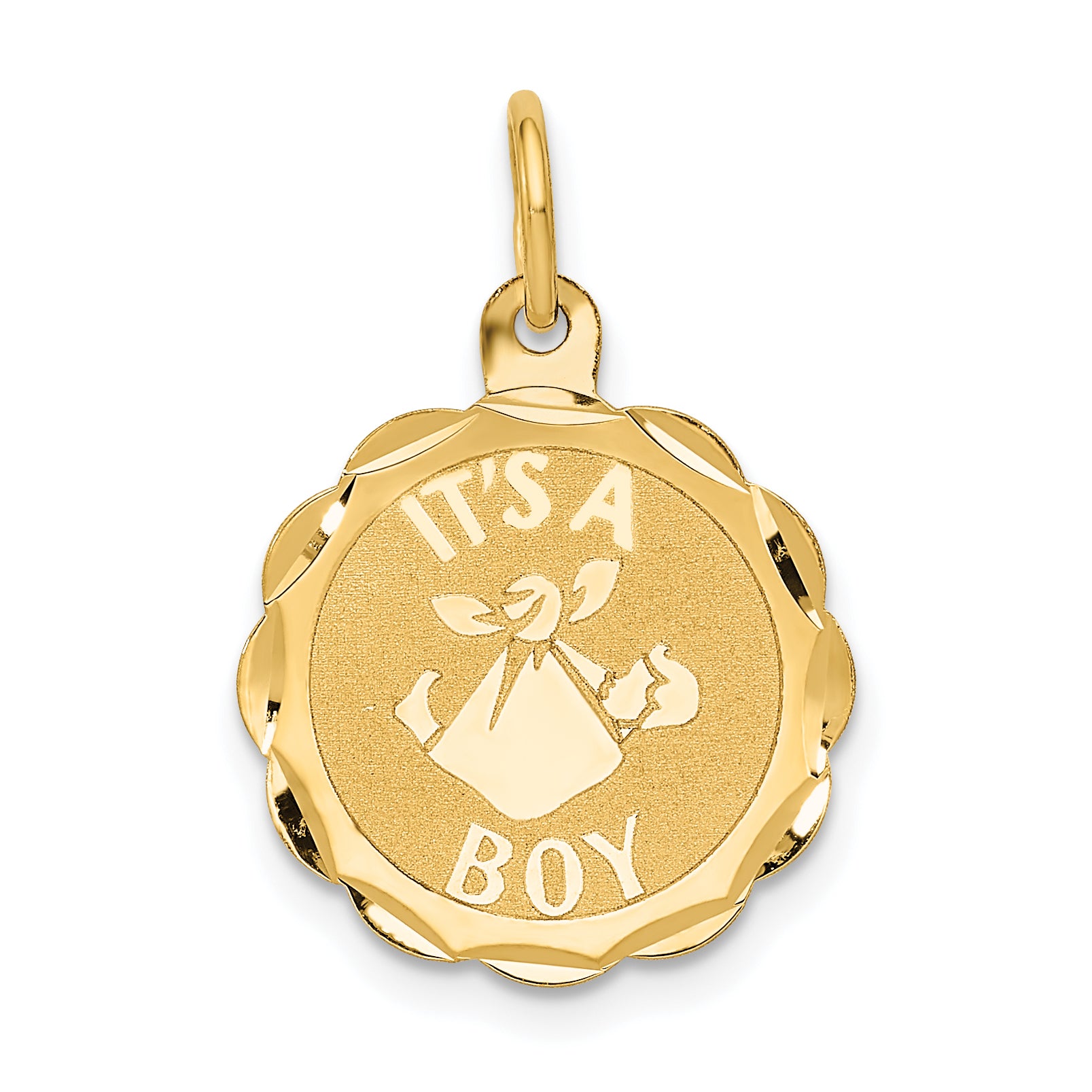 14K Polished Its a Boy Scalloped Disc Charm