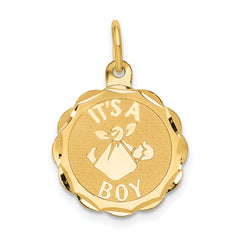 14K Polished Its a Boy Scalloped Disc Charm