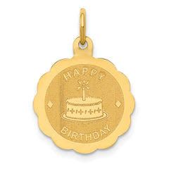 14K Polished Satin Engraveable Happy Birthday Charm