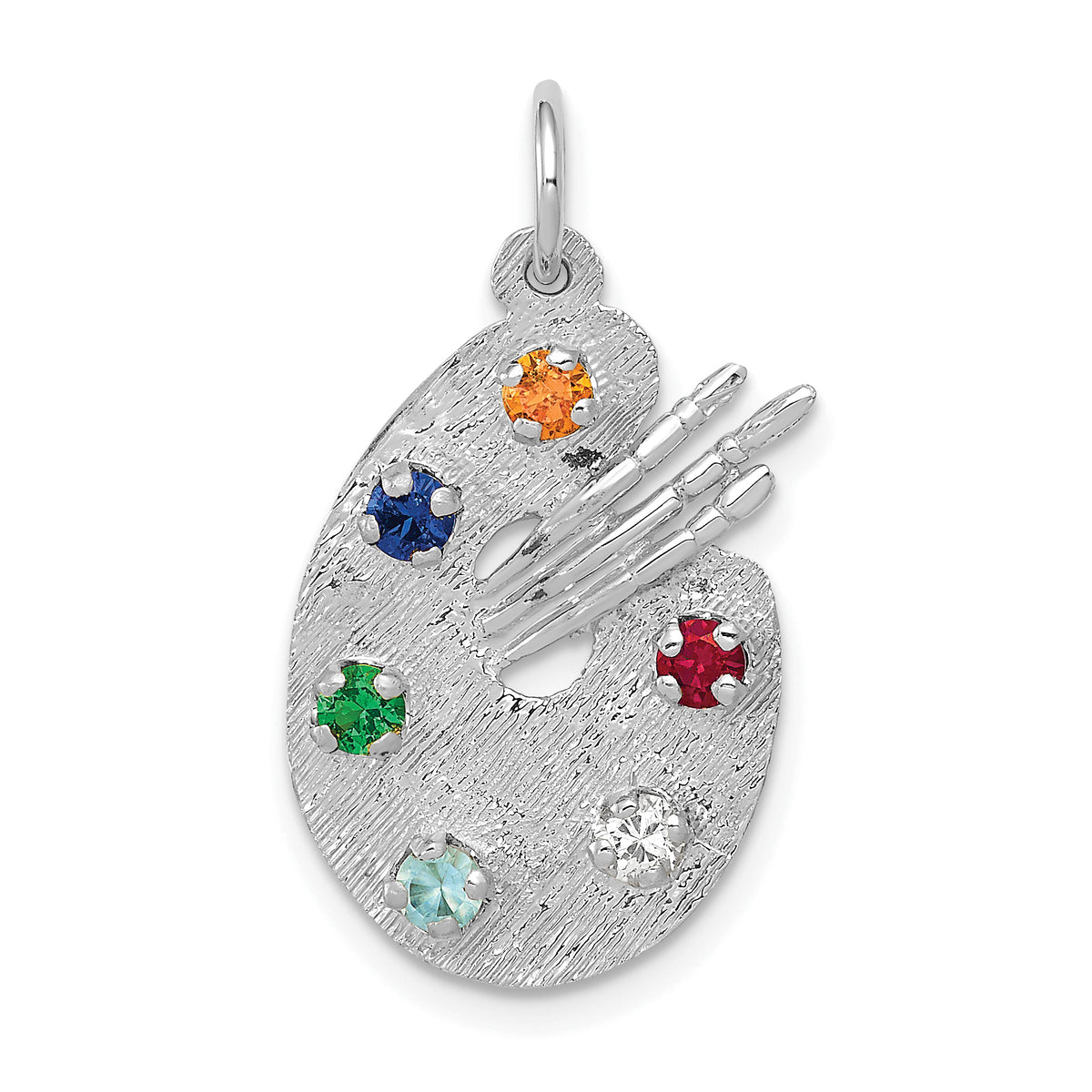 14K White Gold Artist Palette with CZ Stones Charm