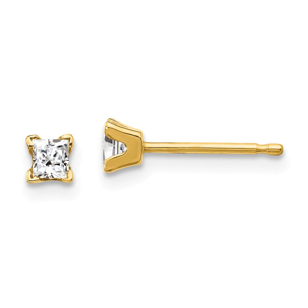 14K 3mm Princess-cut Stud Earring Mountings