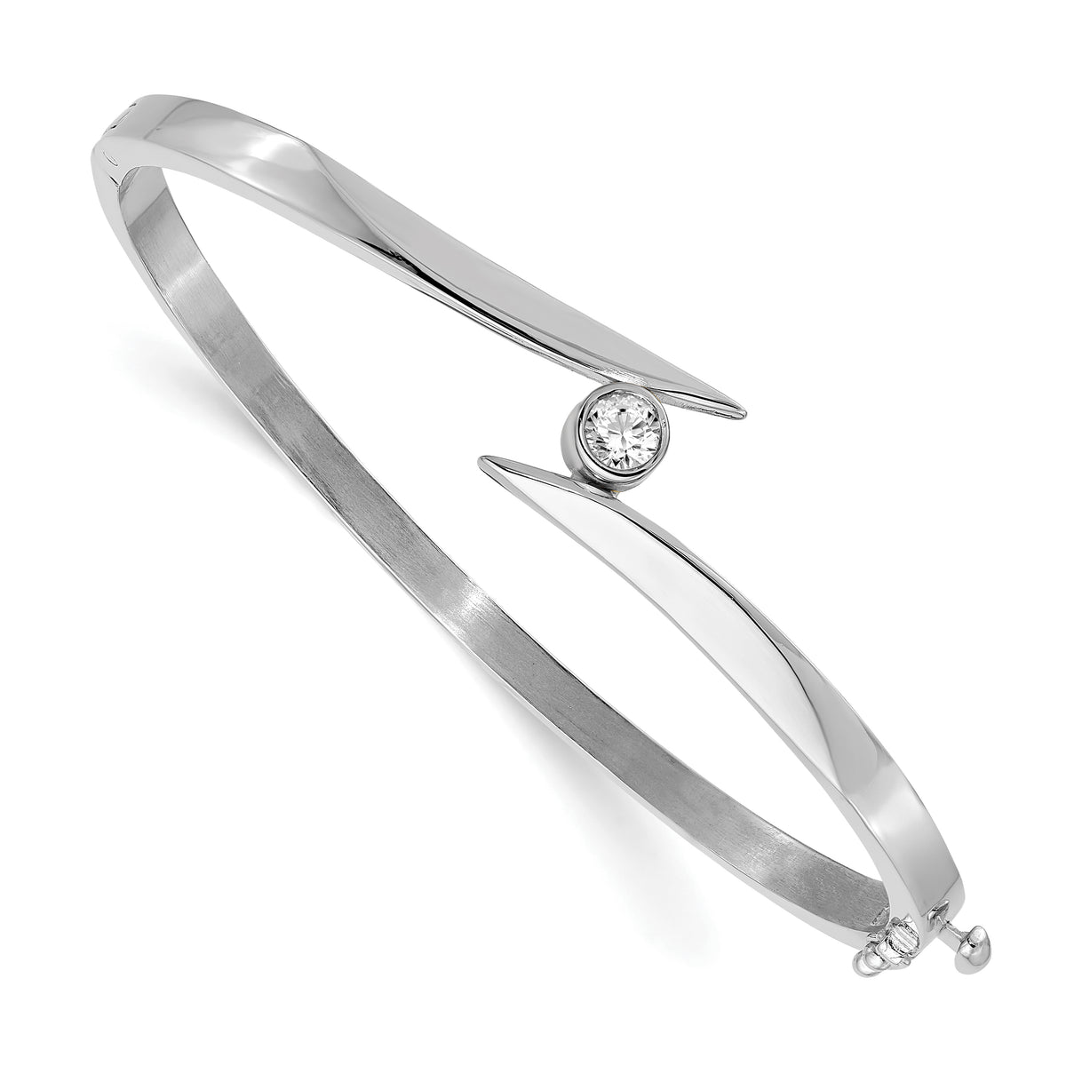 14k White Gold AA Diamond Hinged Bangle