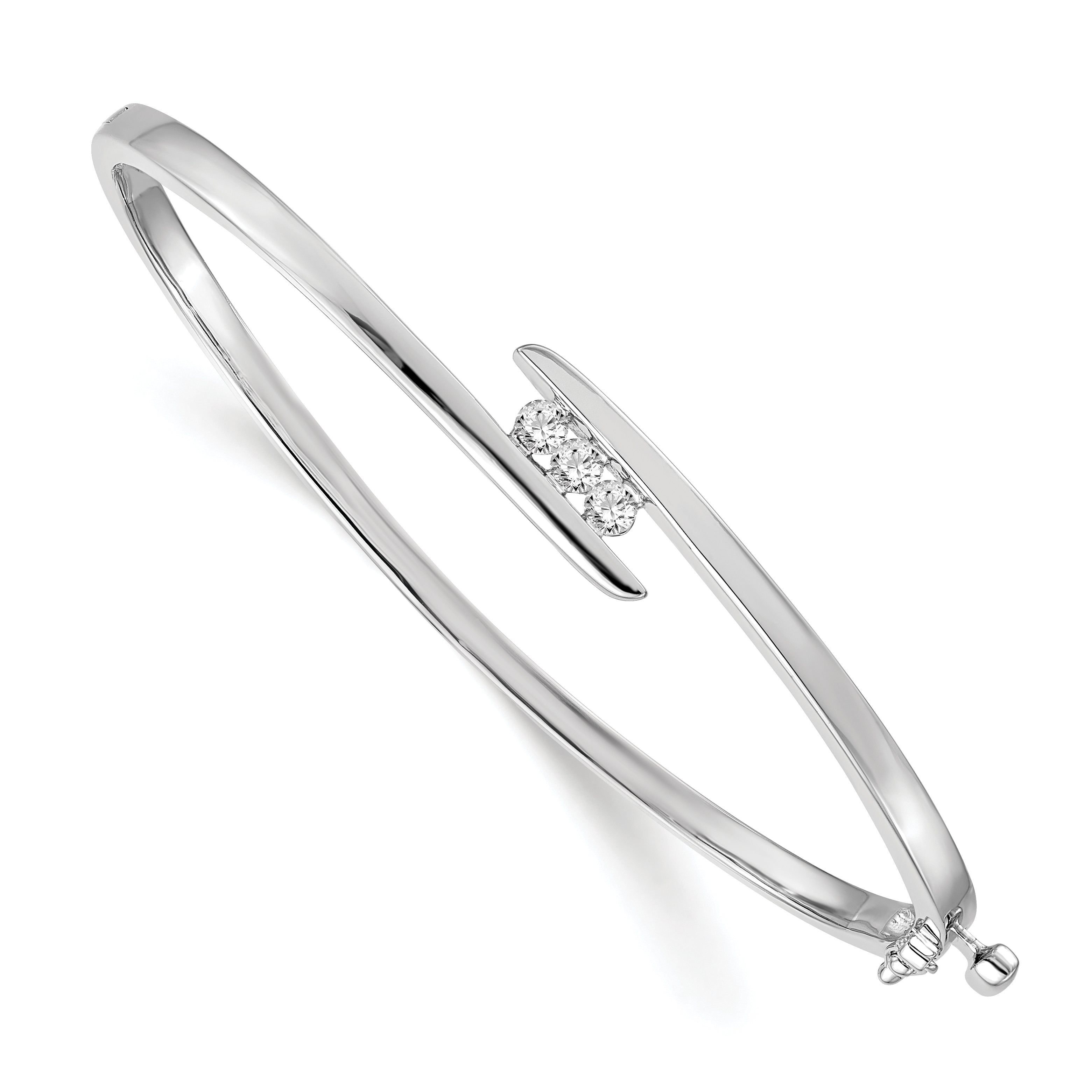 14k White Gold AA Diamond Hinged Bangle