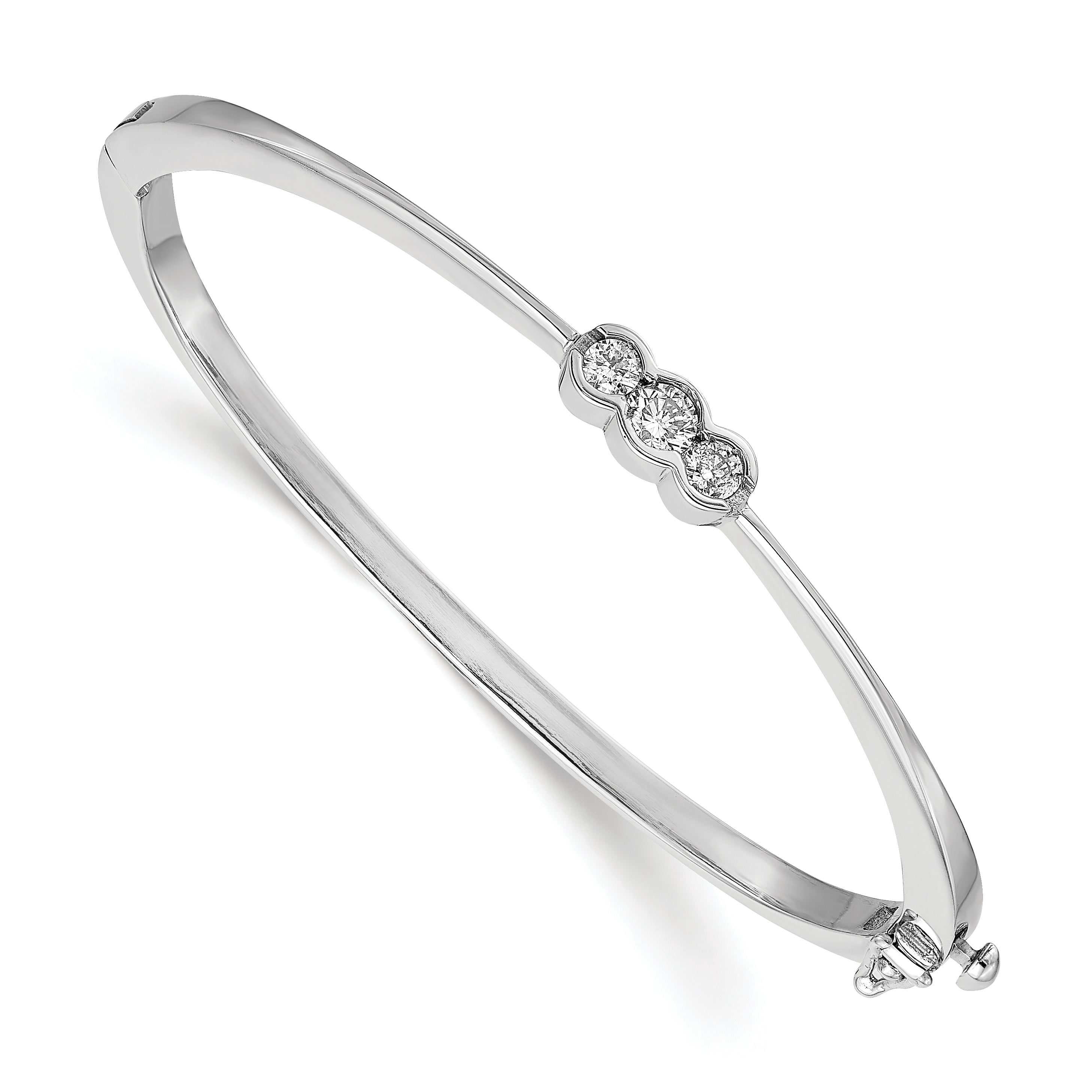 14k White Gold AA Diamond Hinged Bangle