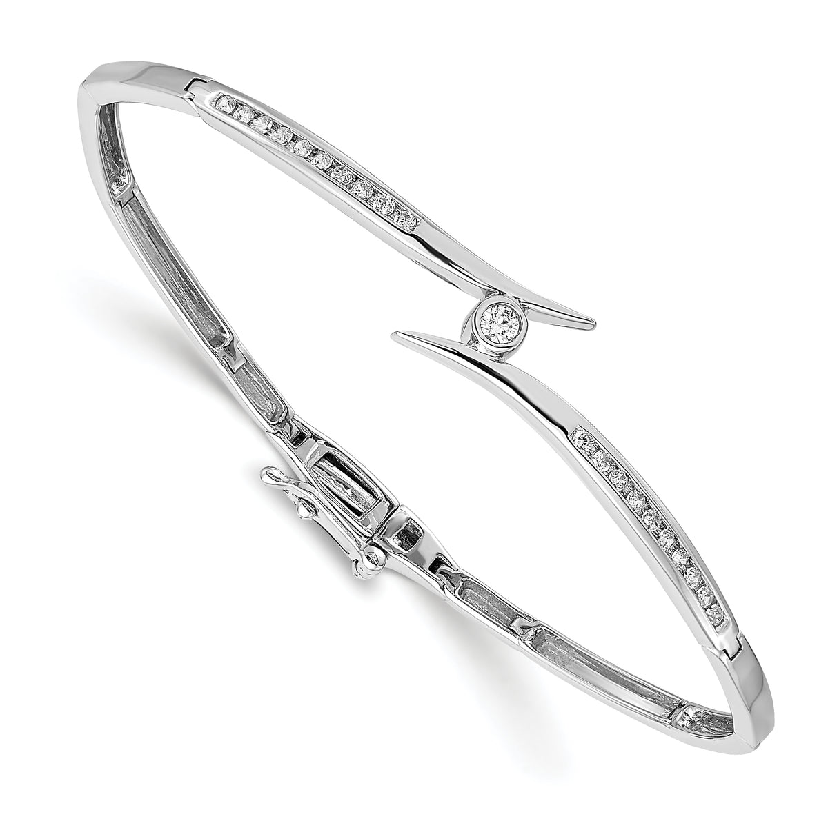 14k White Gold AA Diamond Hinged Bangle Bracelet