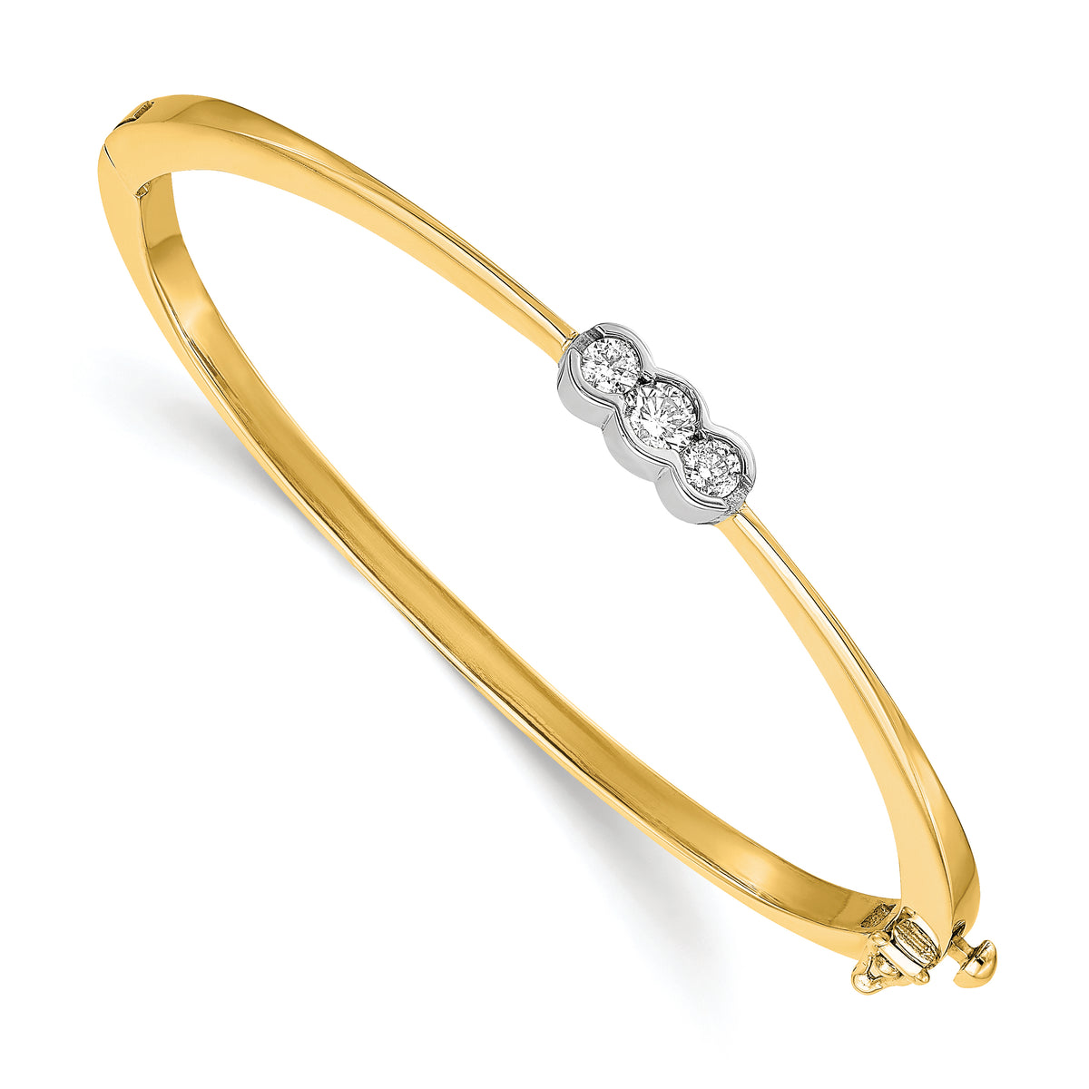 14k Two-tone AA Diamond Hinged Bangle