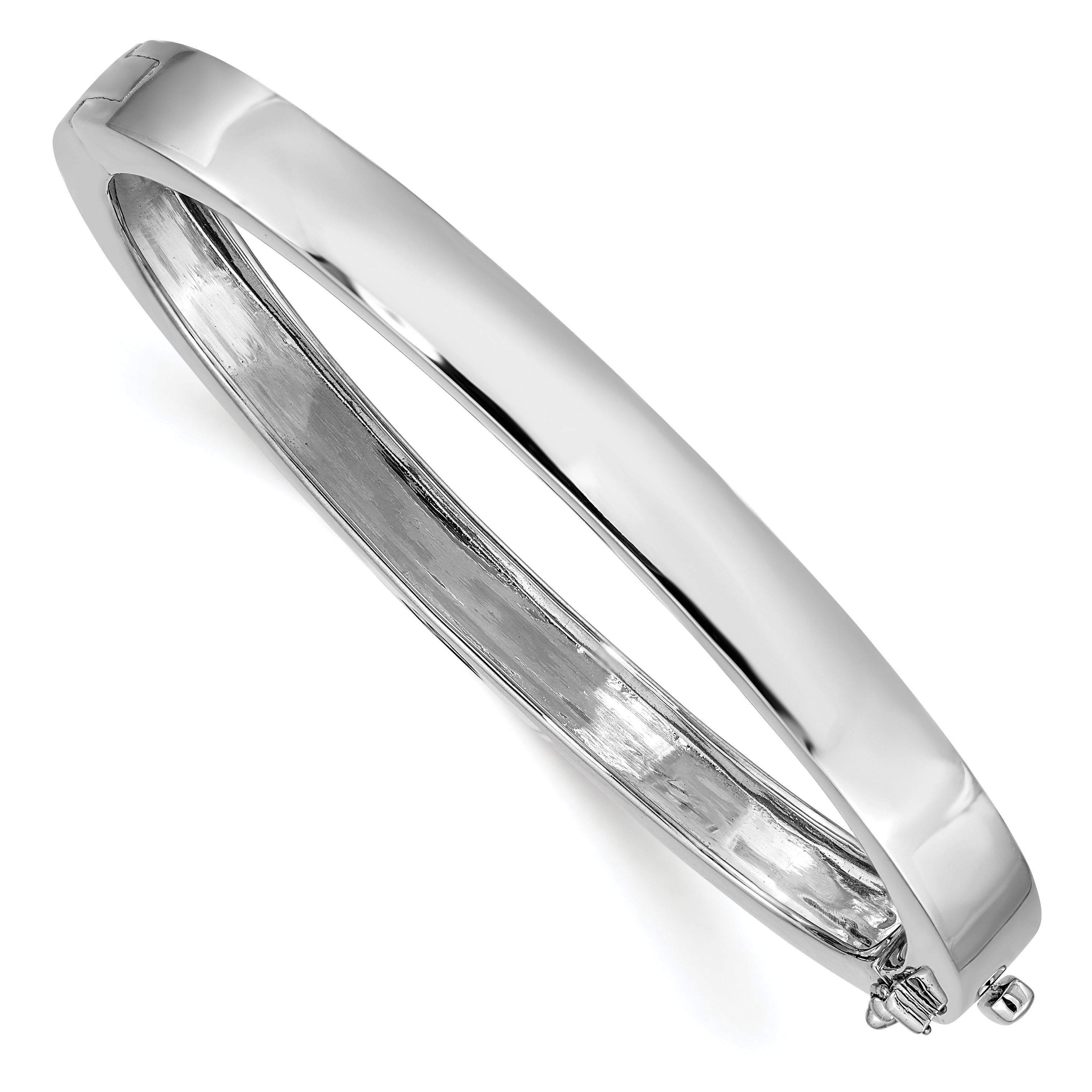 14k White Gold 6.3mm Polished Solid Hinged Bangle Bracelet