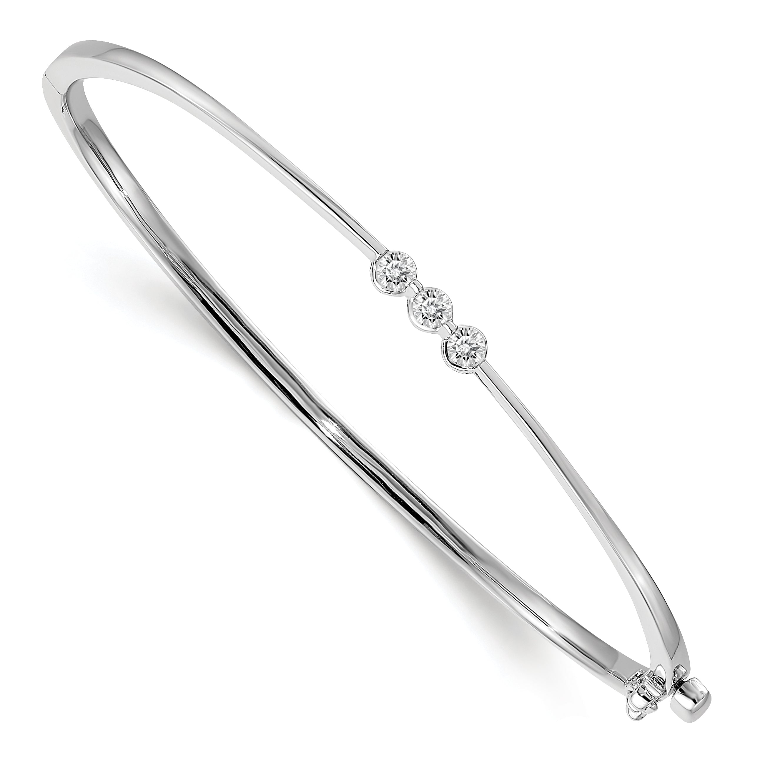 14k White Gold AA Diamond Hinged Bangle