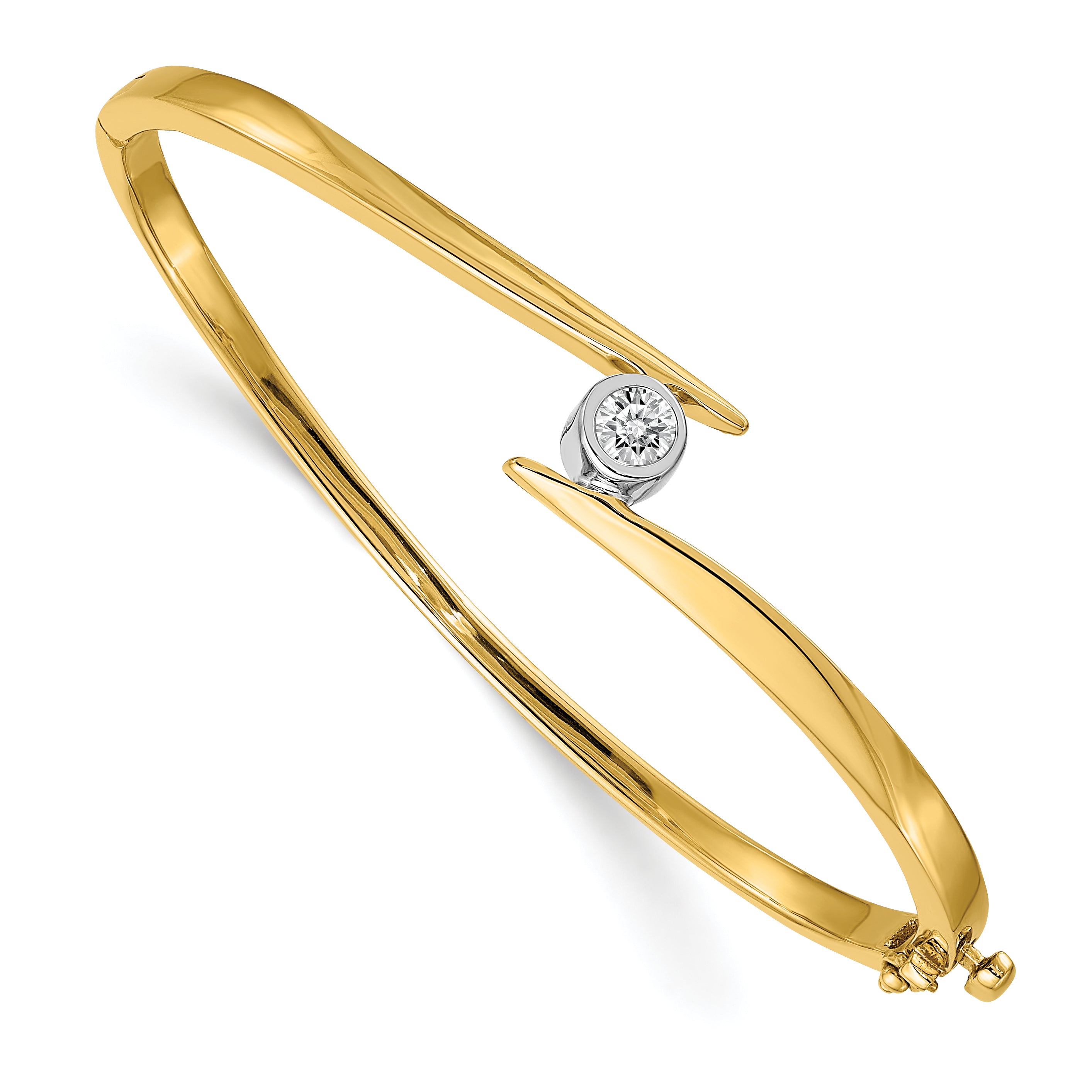 14k Two-tone AA Diamond Hinged Bangle