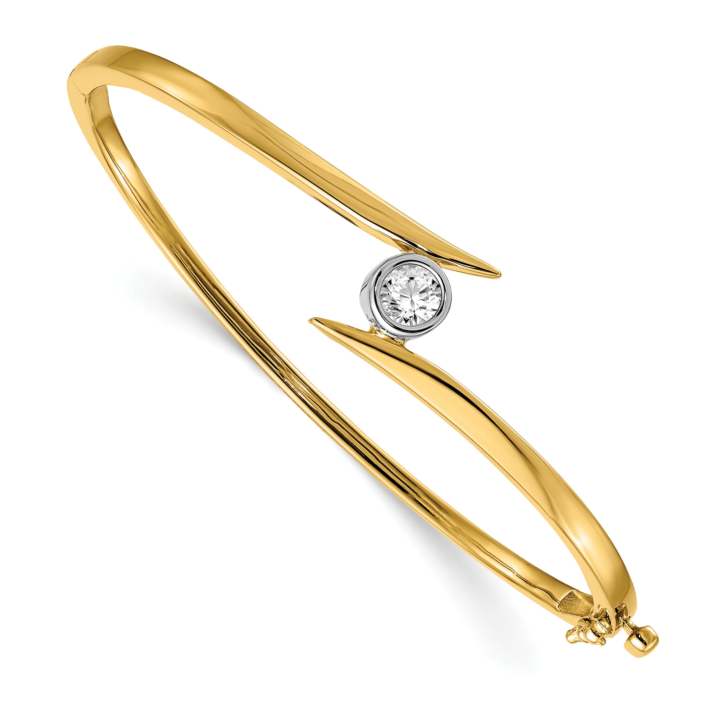 14k Two-tone AA Diamond Hinged Bangle